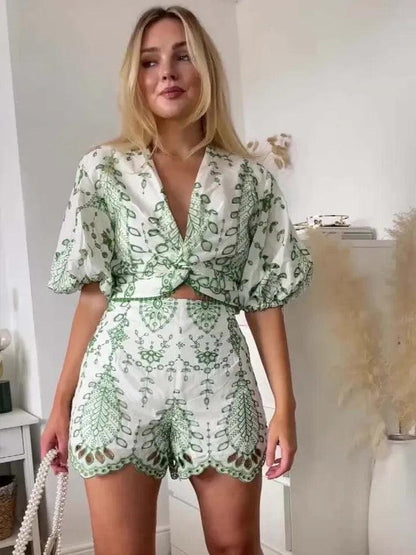 Gemma Eyelet Summer Coord Set In Green