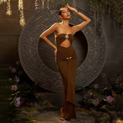 Freza Bodycon Maxi Dress In Rust