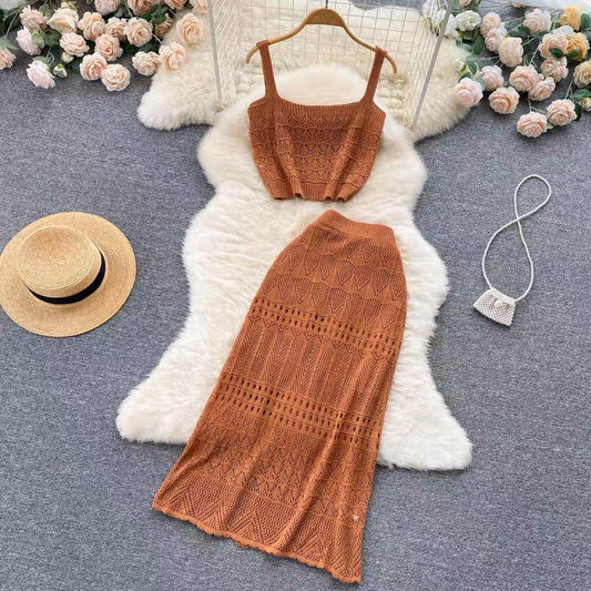 Esme Crochet Coord Set In Brown
