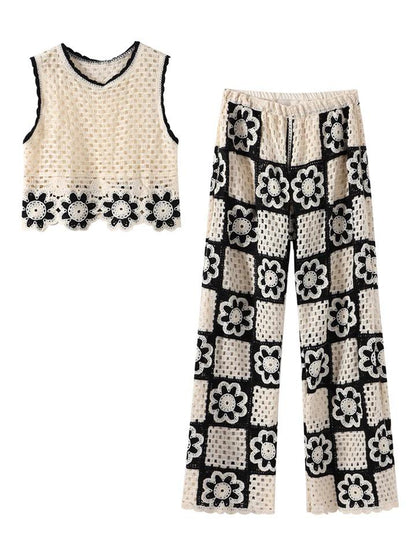 Hanako Crochet Coord Set -Resortwear In Beige