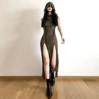 Solene Statement Dress in Olive