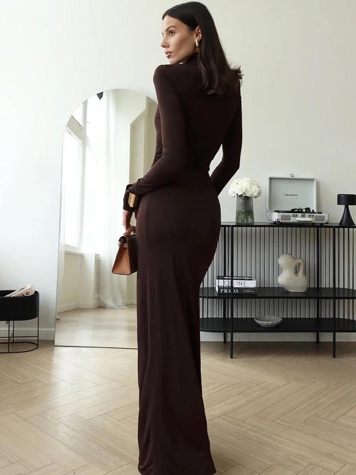 Alina Statement  Slit Cut Maxi Dress In Black