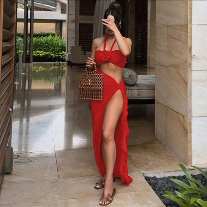 Mayne Summer Holiday Coord Set -Resortwear In Red