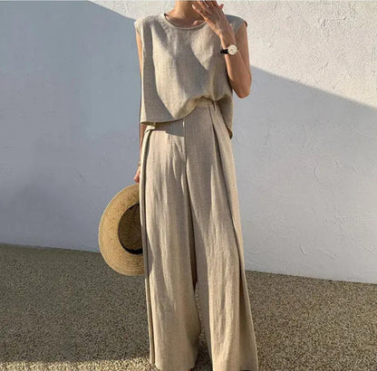 Falrey Statement Linen Suit Set In Beige