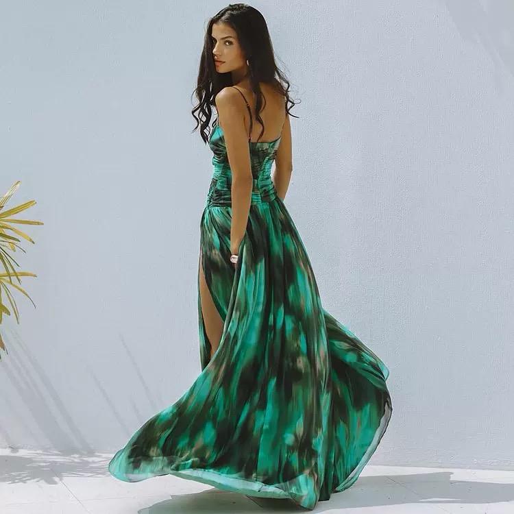 Aspen Swimsuit With Sarong Skirt In Dark Green