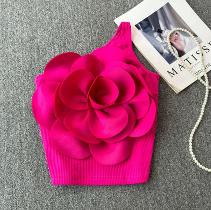 Saly Rosette Oneshoulder Top In Pink