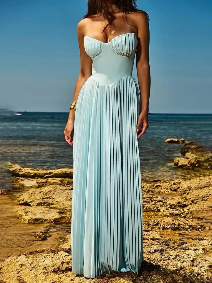 Mary Offshoulder Pleated Maxi Dress