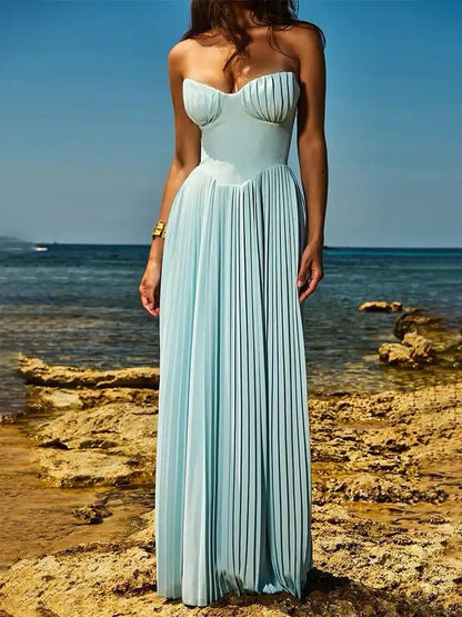 Mary Offshoulder Pleated Maxi Dress