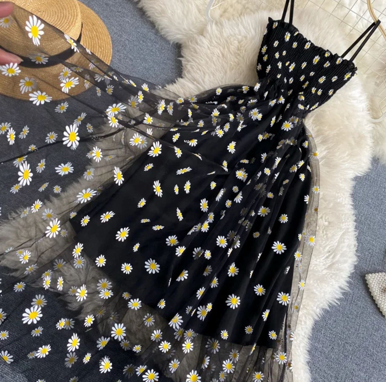 Rabia Printed Summer Midi Dress In Black