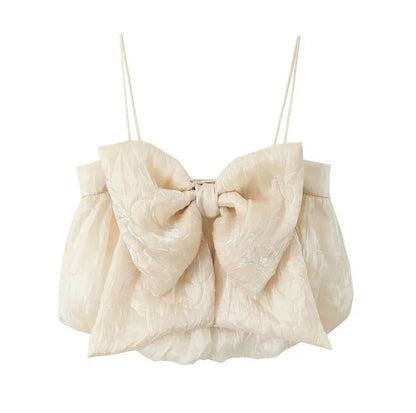 Sama Bow Crop Top In Beige