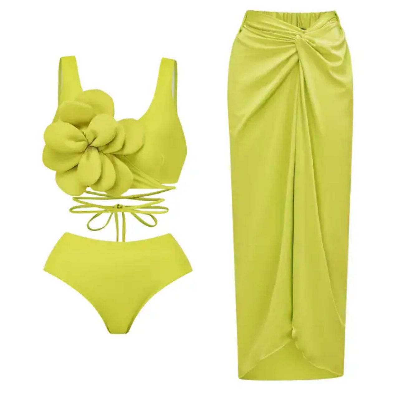 Gillori Rosette Swimsuit With Skirt In Neon