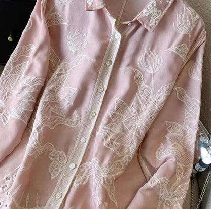 Deli Premium Embroidered Cotton Shirts In Pink