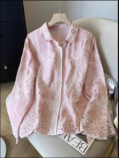 Deli Premium Embroidered Cotton Shirts In Pink
