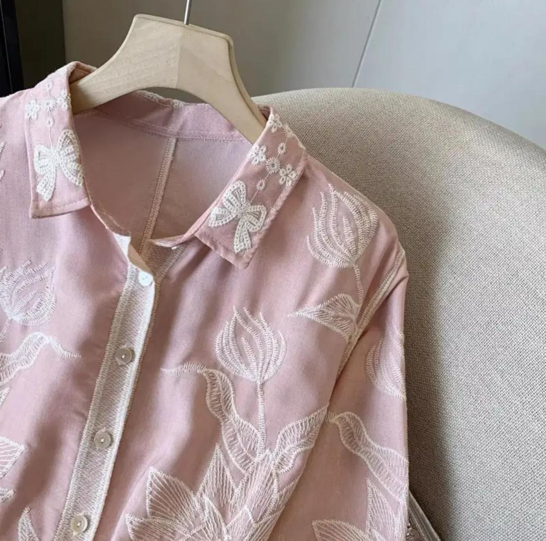 Deli Premium Embroidered Cotton Shirts In Pink