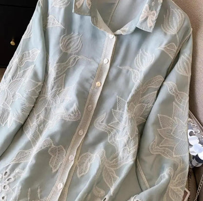 Deli Premium Embroidered Cotton Shirts In Blue