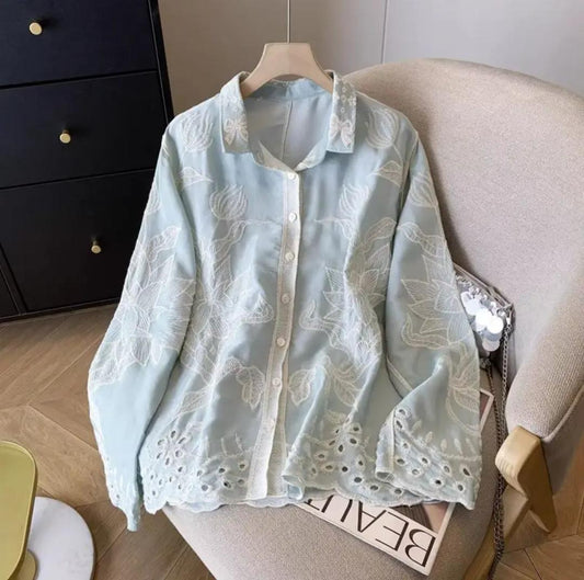 Deli Premium Embroidered Cotton Shirts In Blue