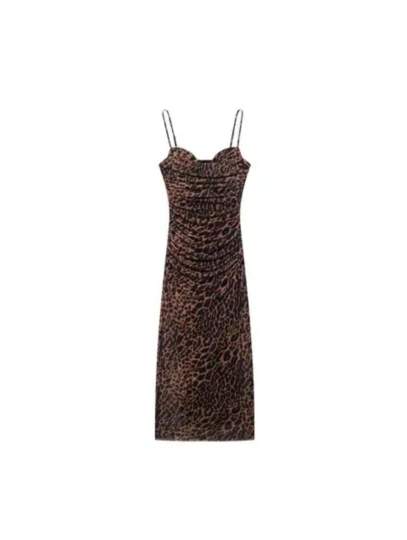 Leopard Print Bodycon Midi Dress In Brown