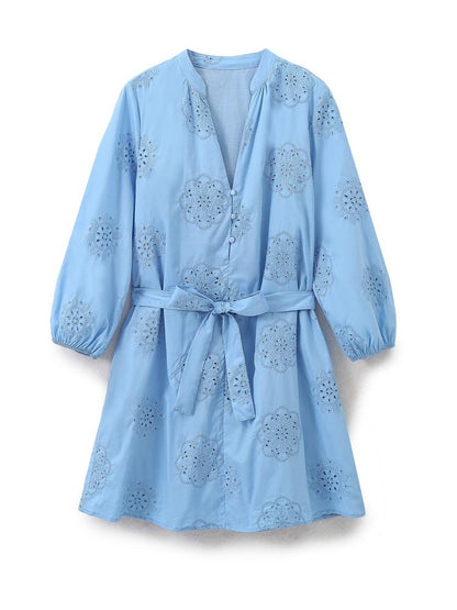 Melon Summer Eyelet Cotton Dress In Blue