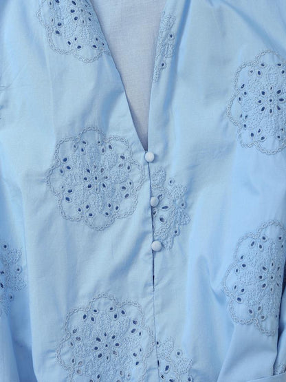 Melon Summer Eyelet Cotton Dress In Blue