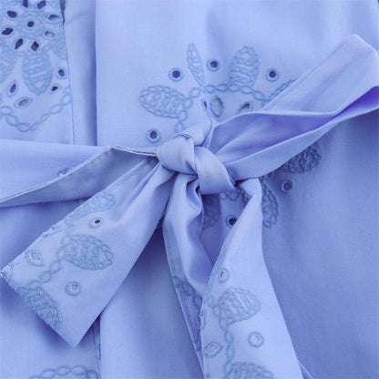 Melon Summer Eyelet Cotton Dress In Blue