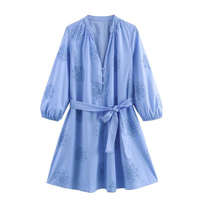 Melon Summer Eyelet Cotton Dress In Blue