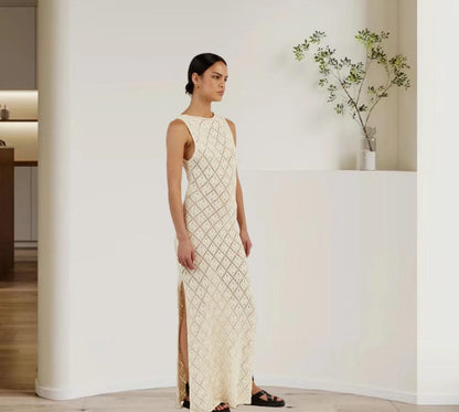 Ella Luxe Soft Knit Dress- Resortwear In Beige