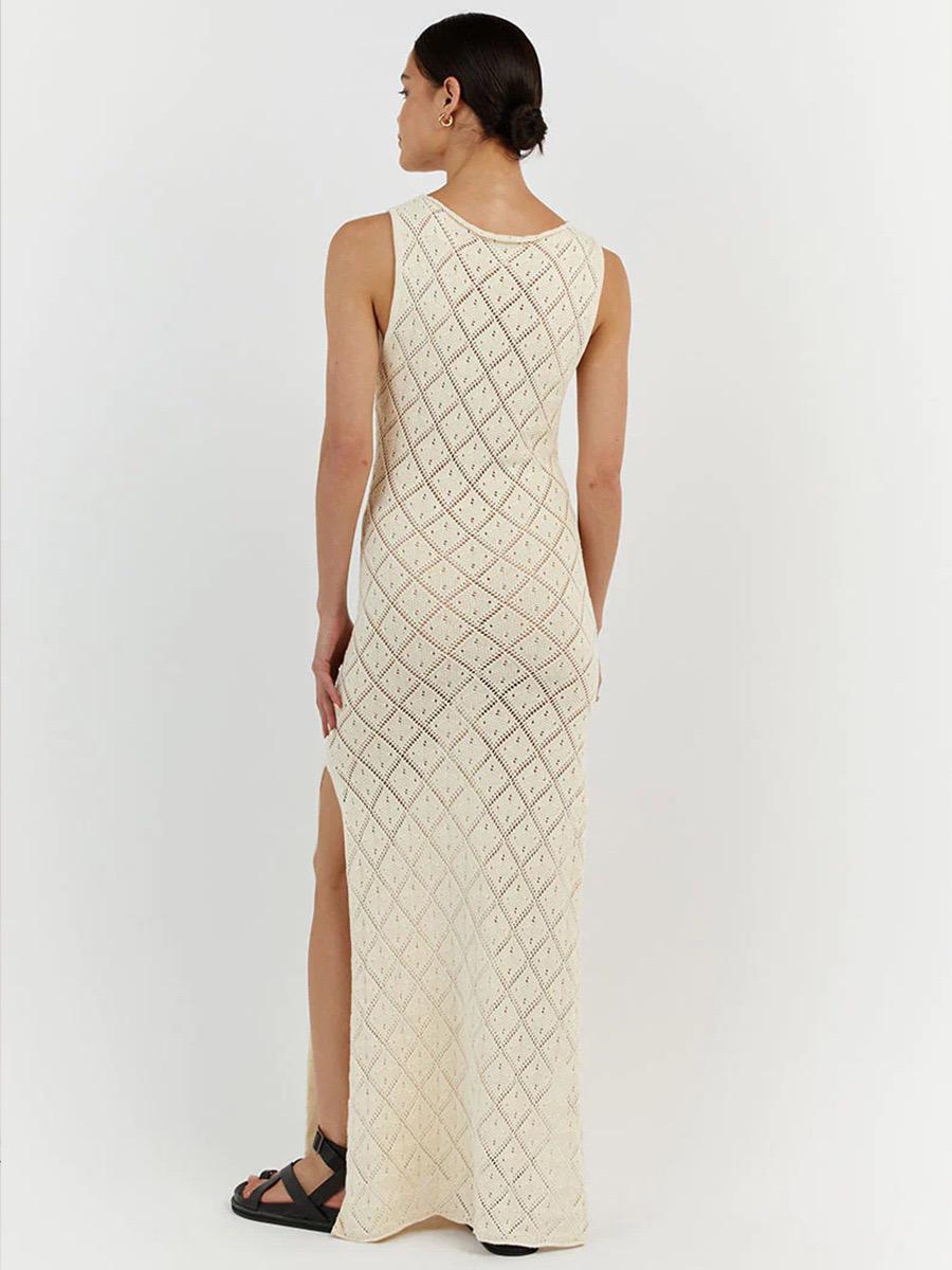 Ella Luxe Soft Knit Dress- Resortwear In Beige