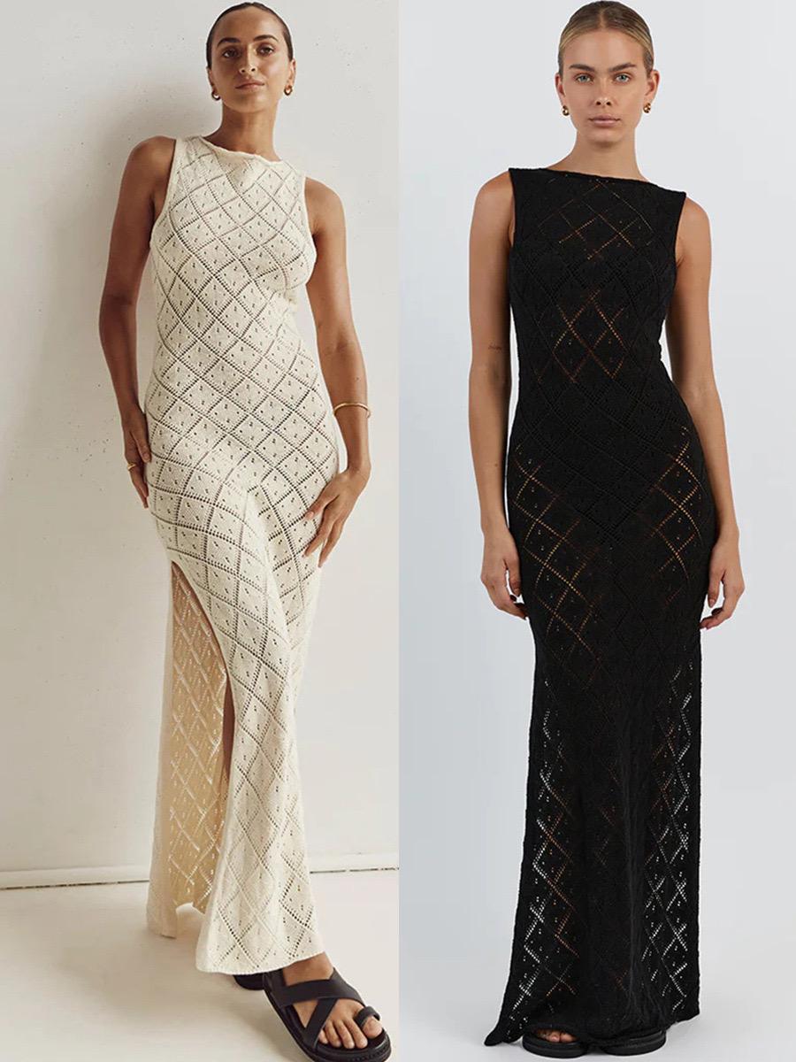 Ella Luxe Soft Knit Dress- Resortwear In Beige