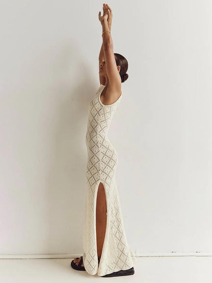 Ella Luxe Soft Knit Dress- Resortwear In Beige