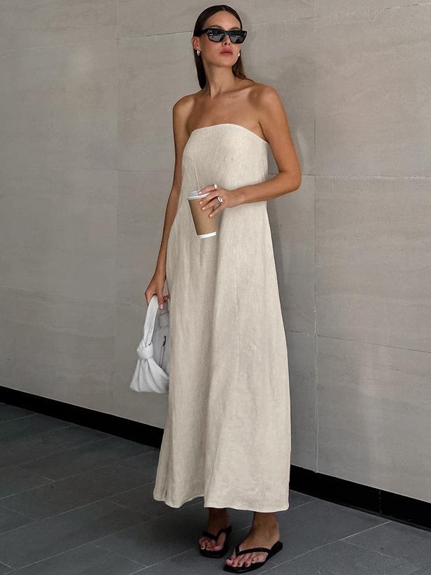 Maisie Offshoulder Holiday Tube Dress In Beige