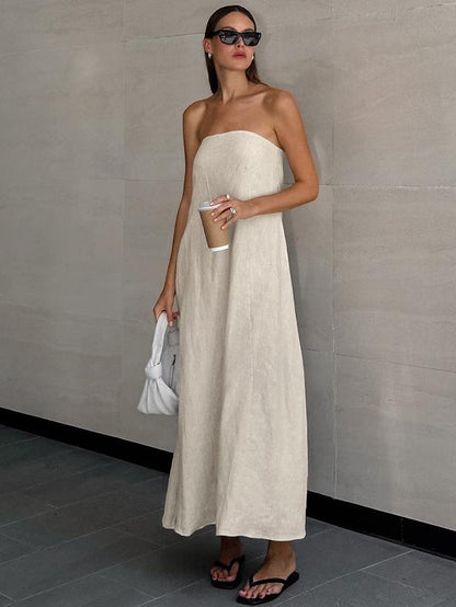 Maisie Offshoulder Holiday Tube Dress In Beige