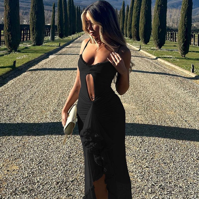 Sidonie Statement Bodycon Mesh Dress In Black