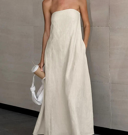 Maisie Offshoulder Holiday Tube Dress In Beige