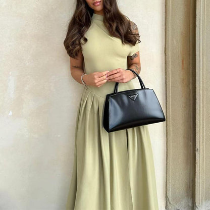 Sereia Statement Pleated Holiday Dress In Pista Green