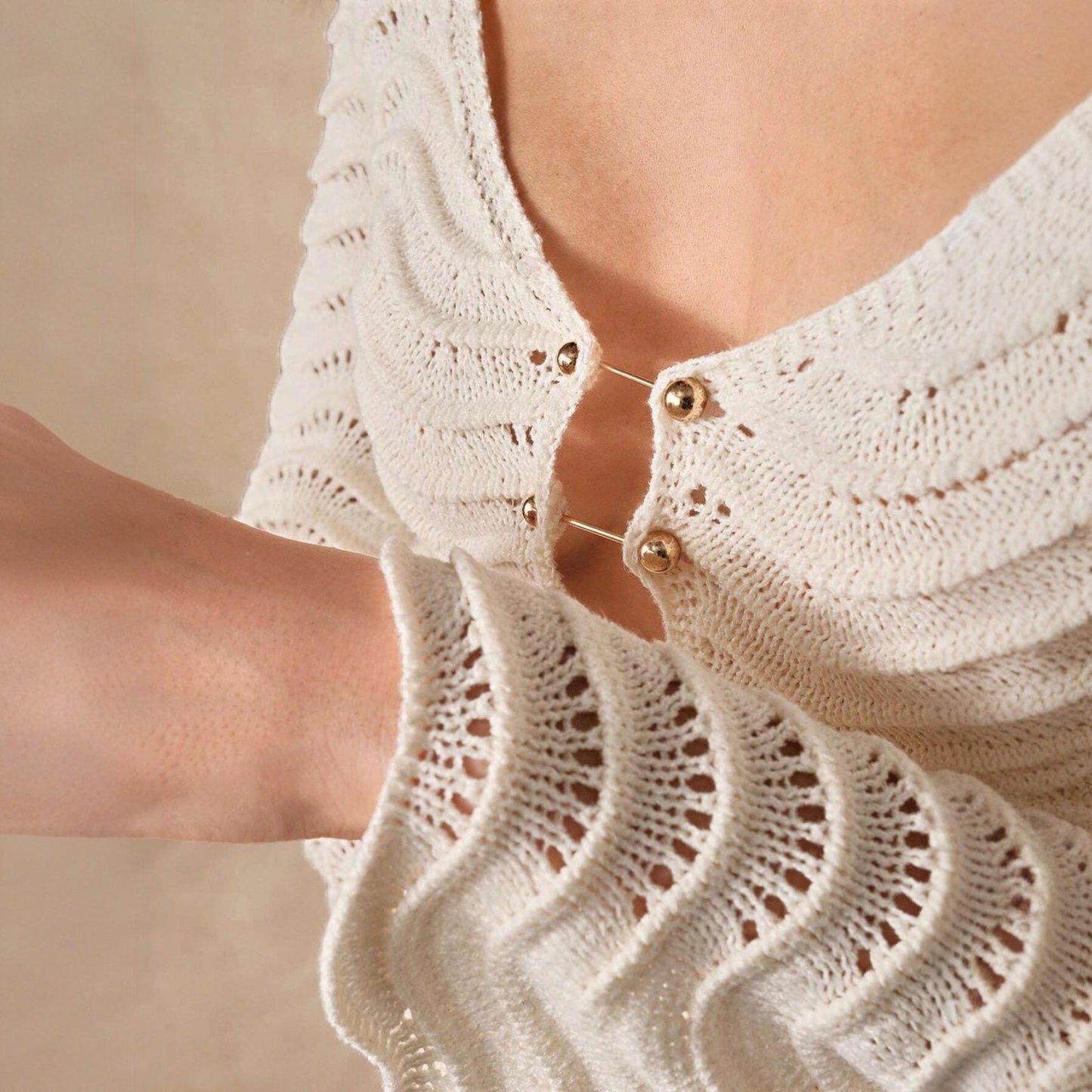 Shirly Luxe Crochet Knit Dress -Resortwear In Beige