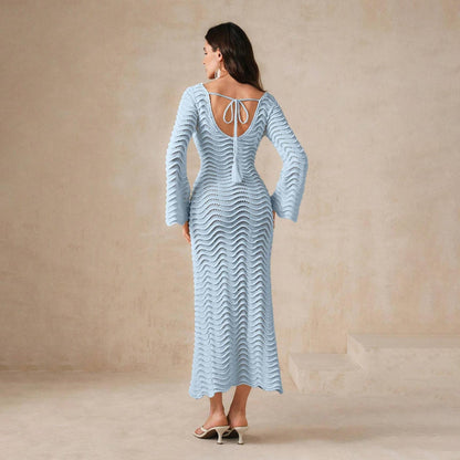 Shirly Luxe Crochet Knit Dress -Resortwear In Ice Blue