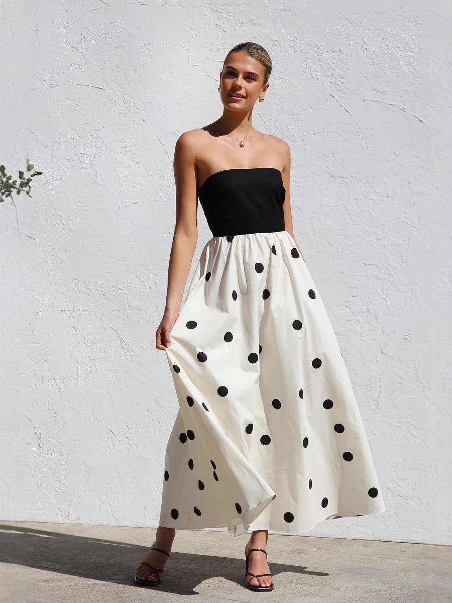 Rosin Polka Offshoulder Maxi Dress In Ivory