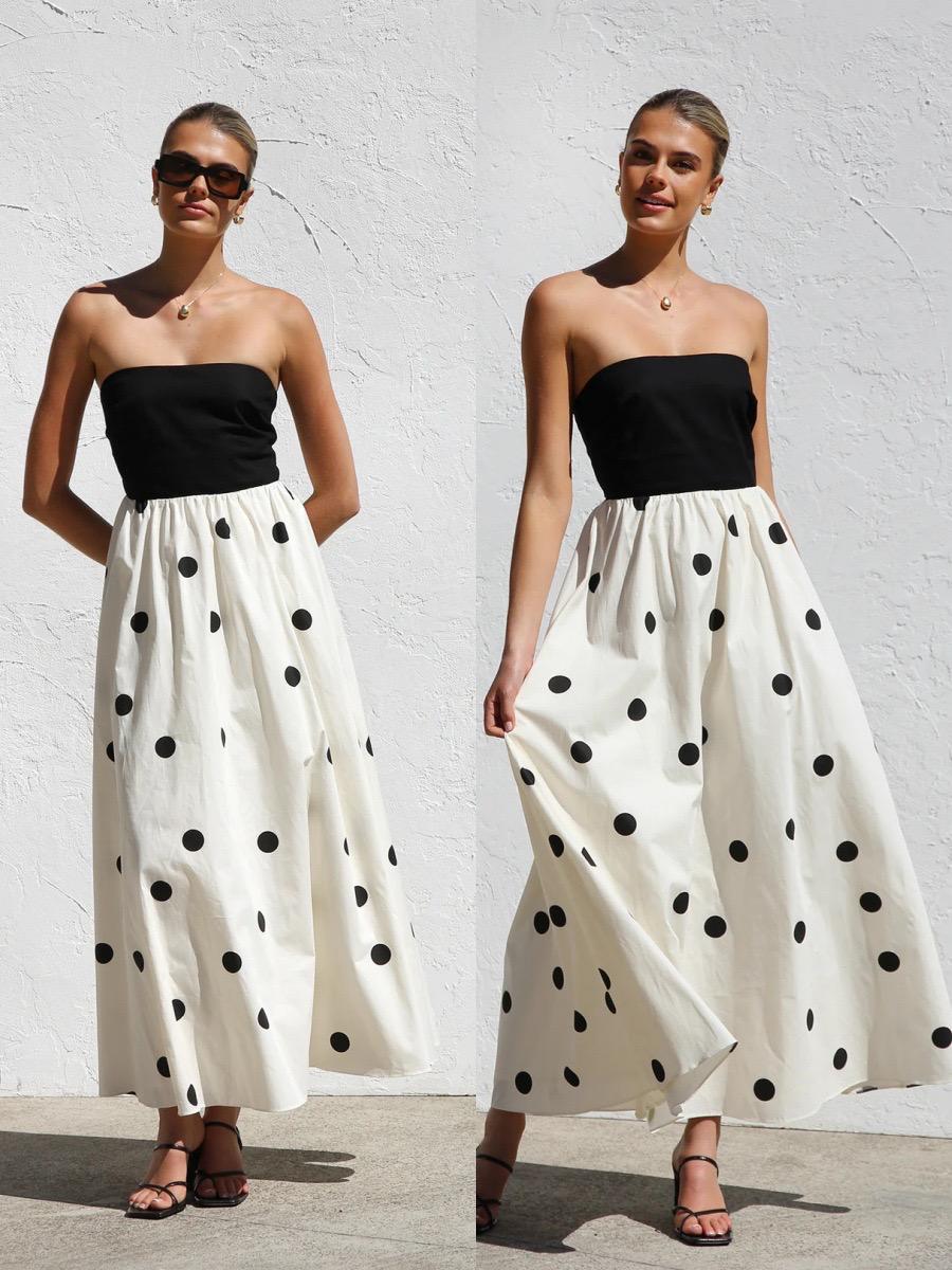 Rosin Polka Offshoulder Maxi Dress In Ivory