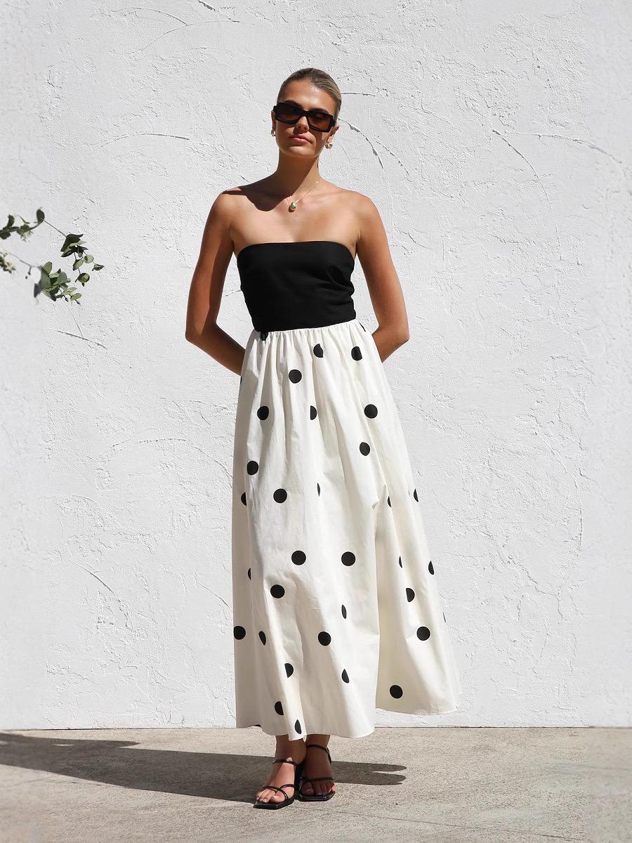 Rosin Polka Offshoulder Maxi Dress In Ivory