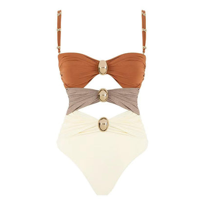 Marie Luxe Swimsuit With Skirt In Beige