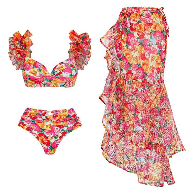 Glove Bikini With Ruffled Skirt In Multi