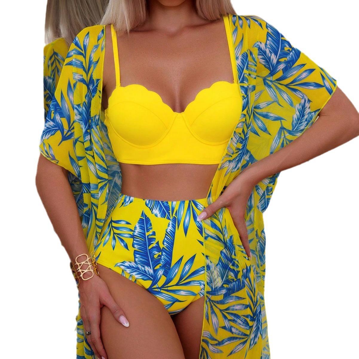 Shay Holiday Bikini Set With Cape In Yellow