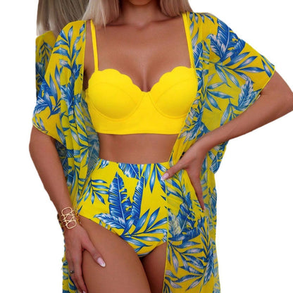 Shay Holiday Bikini Set With Cape In Yellow