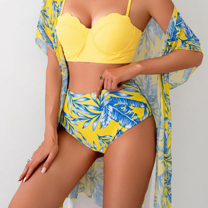 Shay Holiday Bikini Set With Cape In Yellow