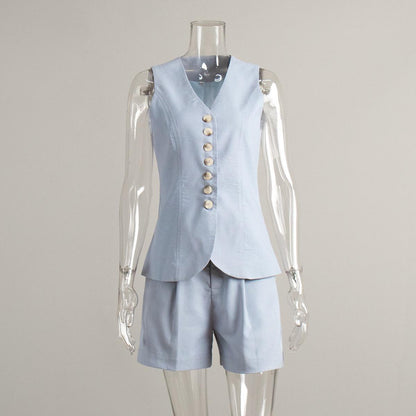Russell Statement Linen Vest Coord Set In Blue