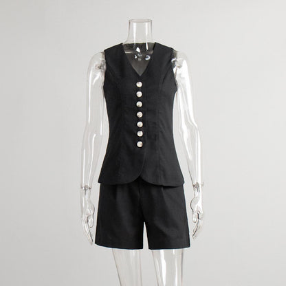 Russell Statement Linen Vest Coord Set In Black