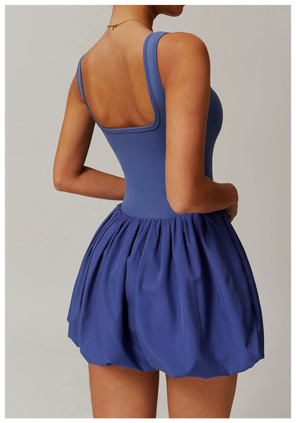 Venessa Statement Balloon Dress With Attached Short In Blue