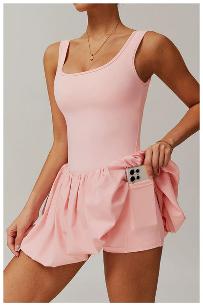 Venessa Statement Balloon Dress With Attached Short  In Pink