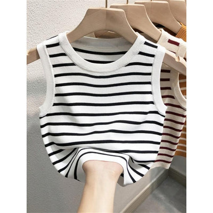 Ocean Striped Knit Summer Top In White