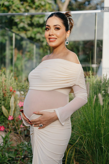 Saya Luxe Bodycon Maxi Dress in Off White